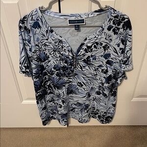 Karen Scott Women's Navy/Light Blue Casual Top Extra Large (Like New)
